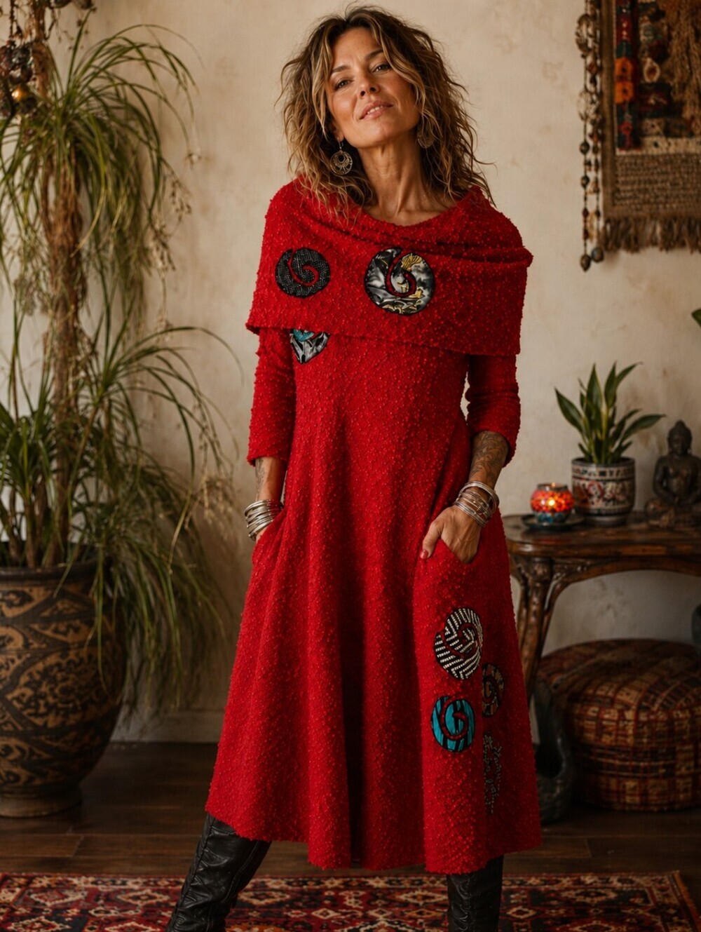 Design Today's by Songs & Sung Dress Size L Fold Over Shoulder Lagenlook